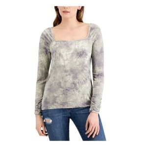 Single Thread Top Tie Dye Ribbed Long Sleeve Square Neck Size XL